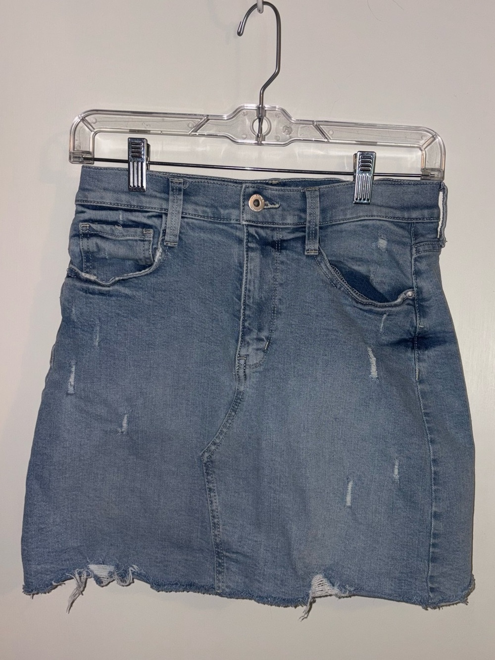 Garage Washed Blue Distressed Denim Mini Skirt
